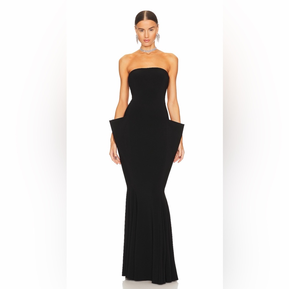 Strapless Wing Fishtail Gown in Black by Norma Kamali